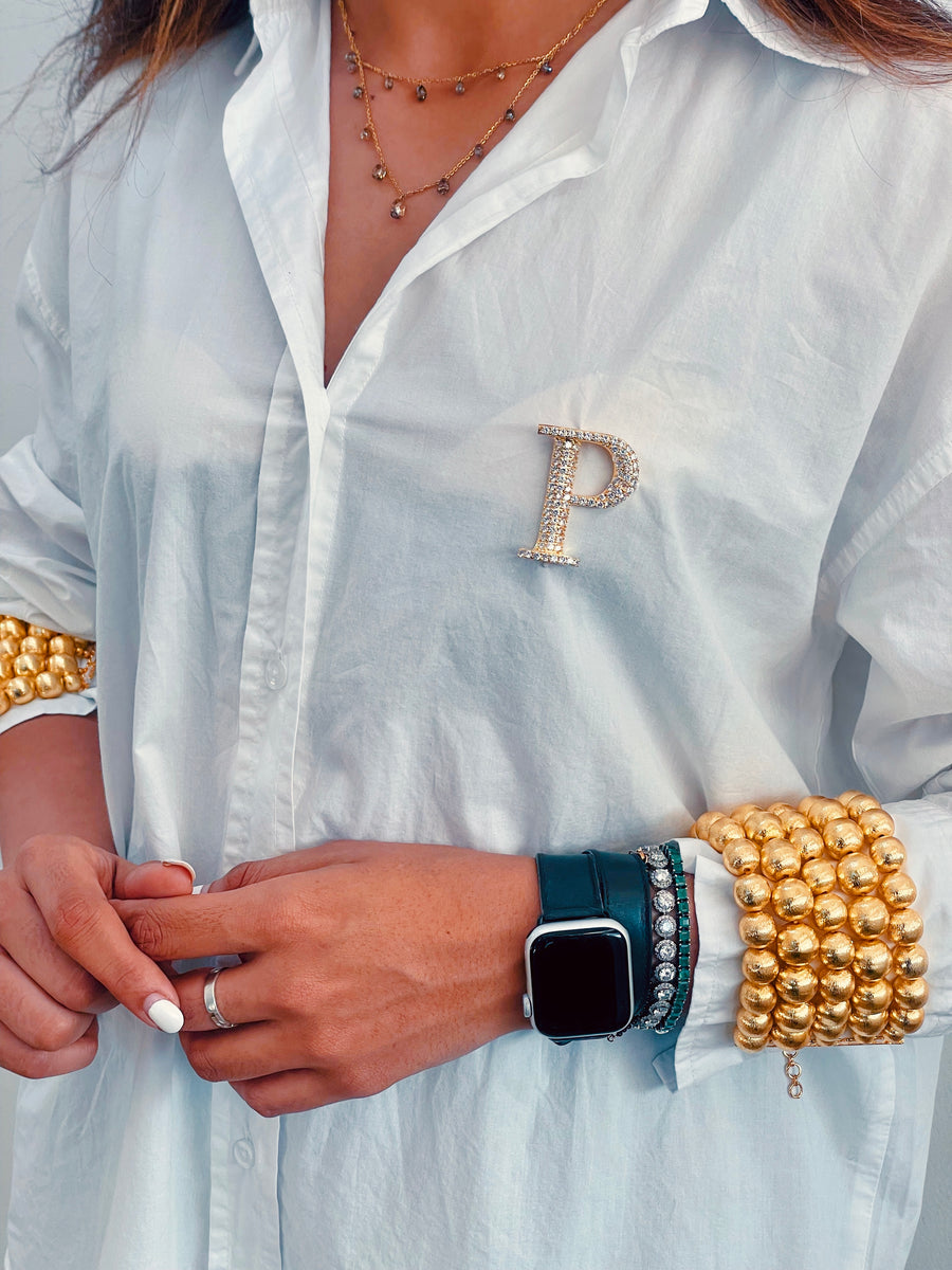 Jewelled Golden Cuffs on Lumi White Shirt