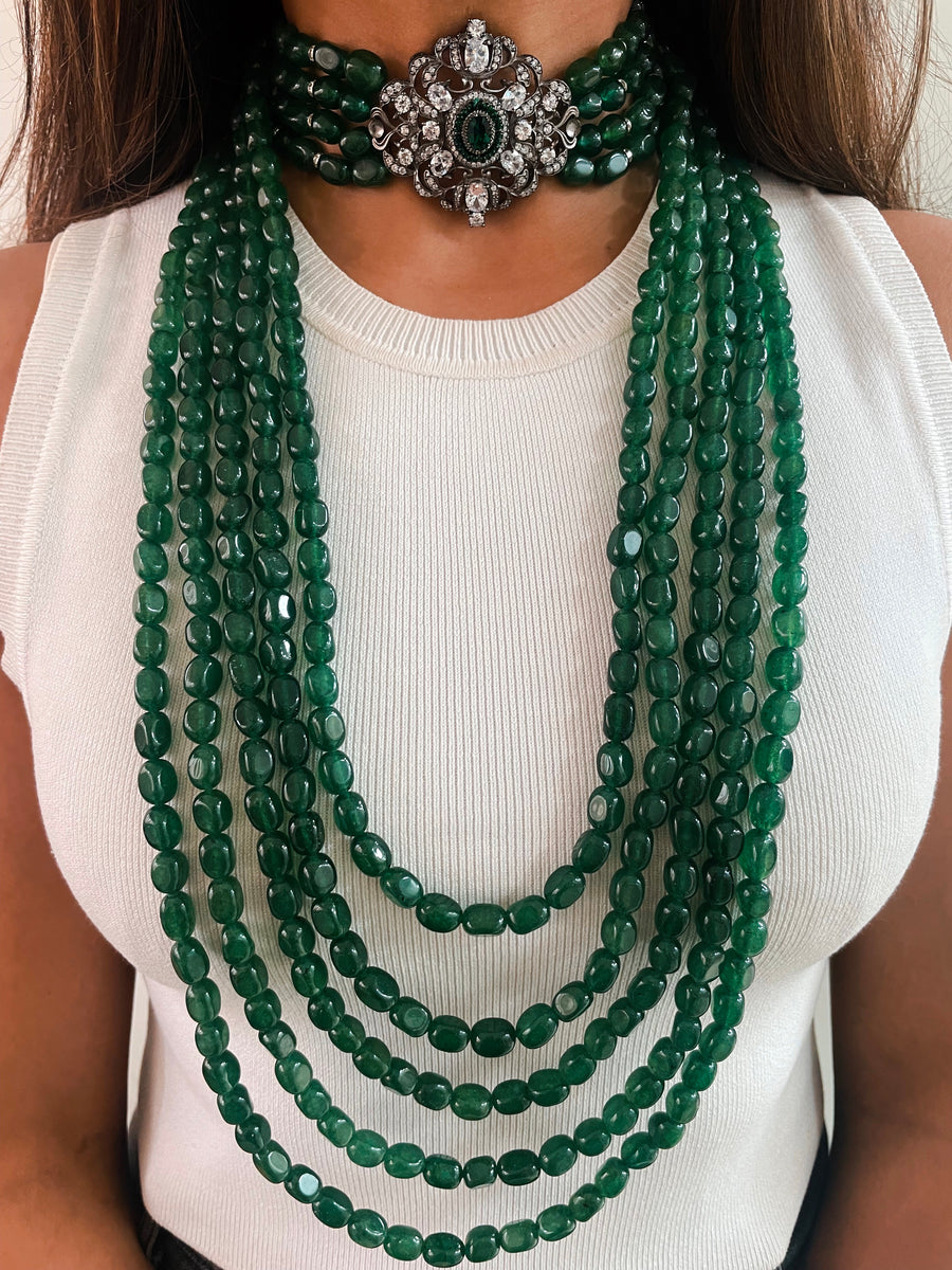 Grandeur Diamond & Emerald Choker & 5 Layered Emerald Necklace