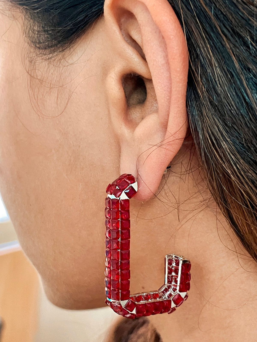 Rectangular Ruby Earrings