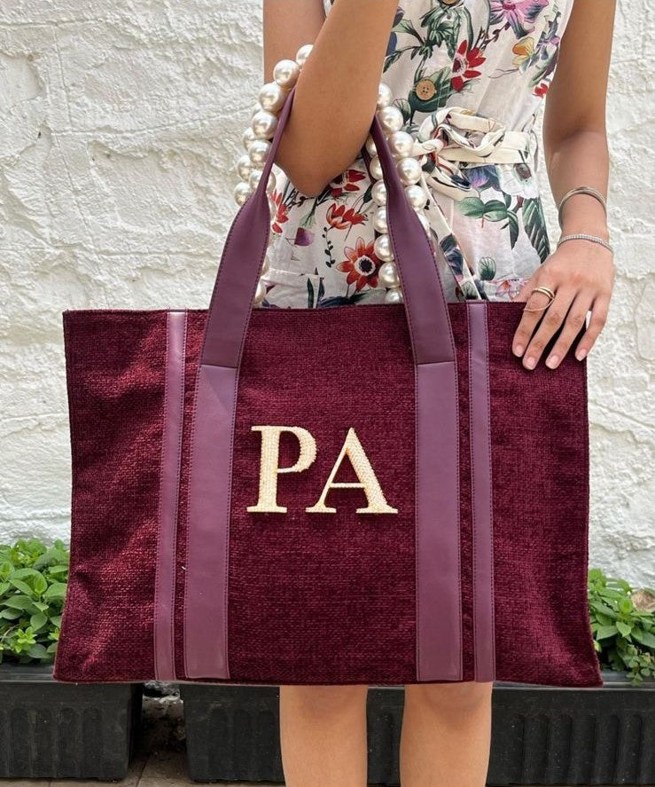 Personalized Burgundy Book Tote Bag