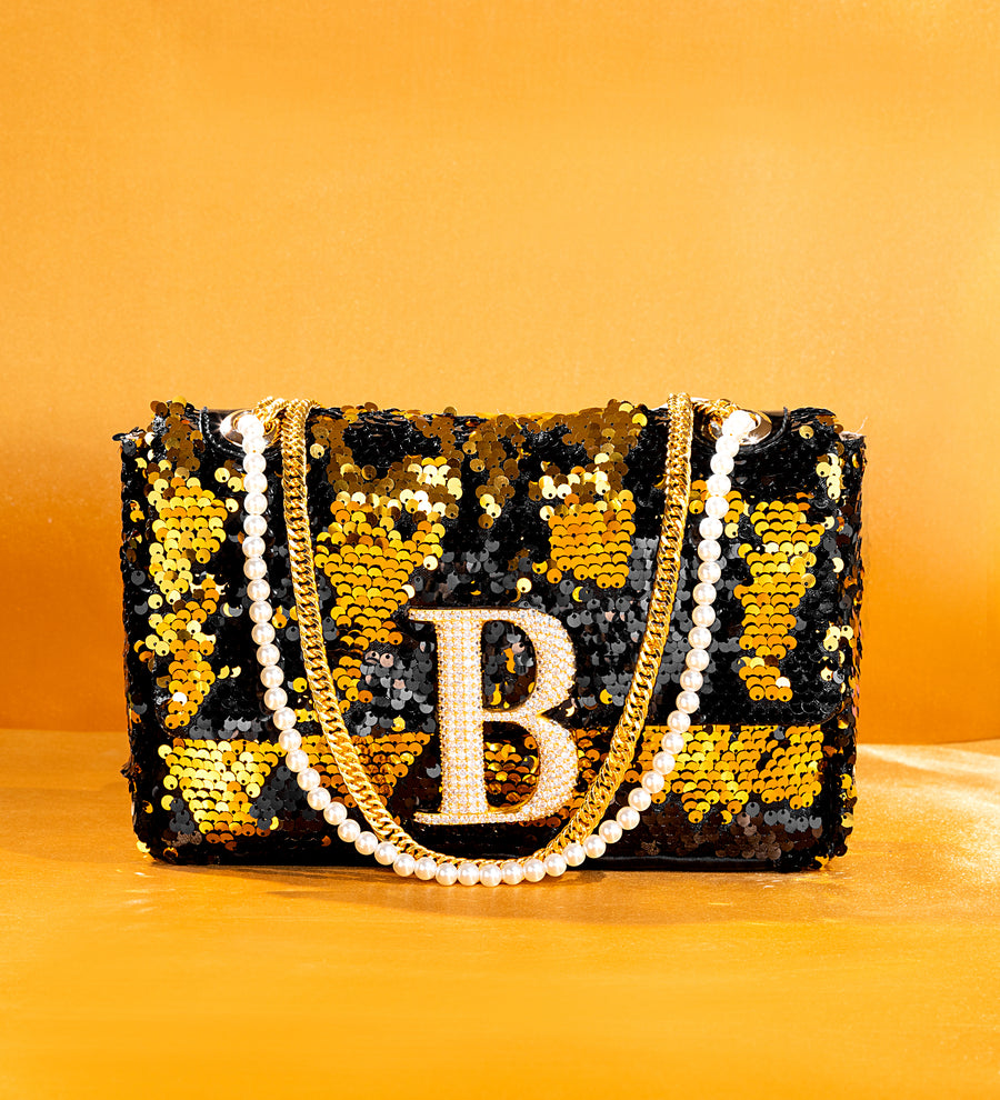 Personalized Two Toned Black & Gold Quence Bag
