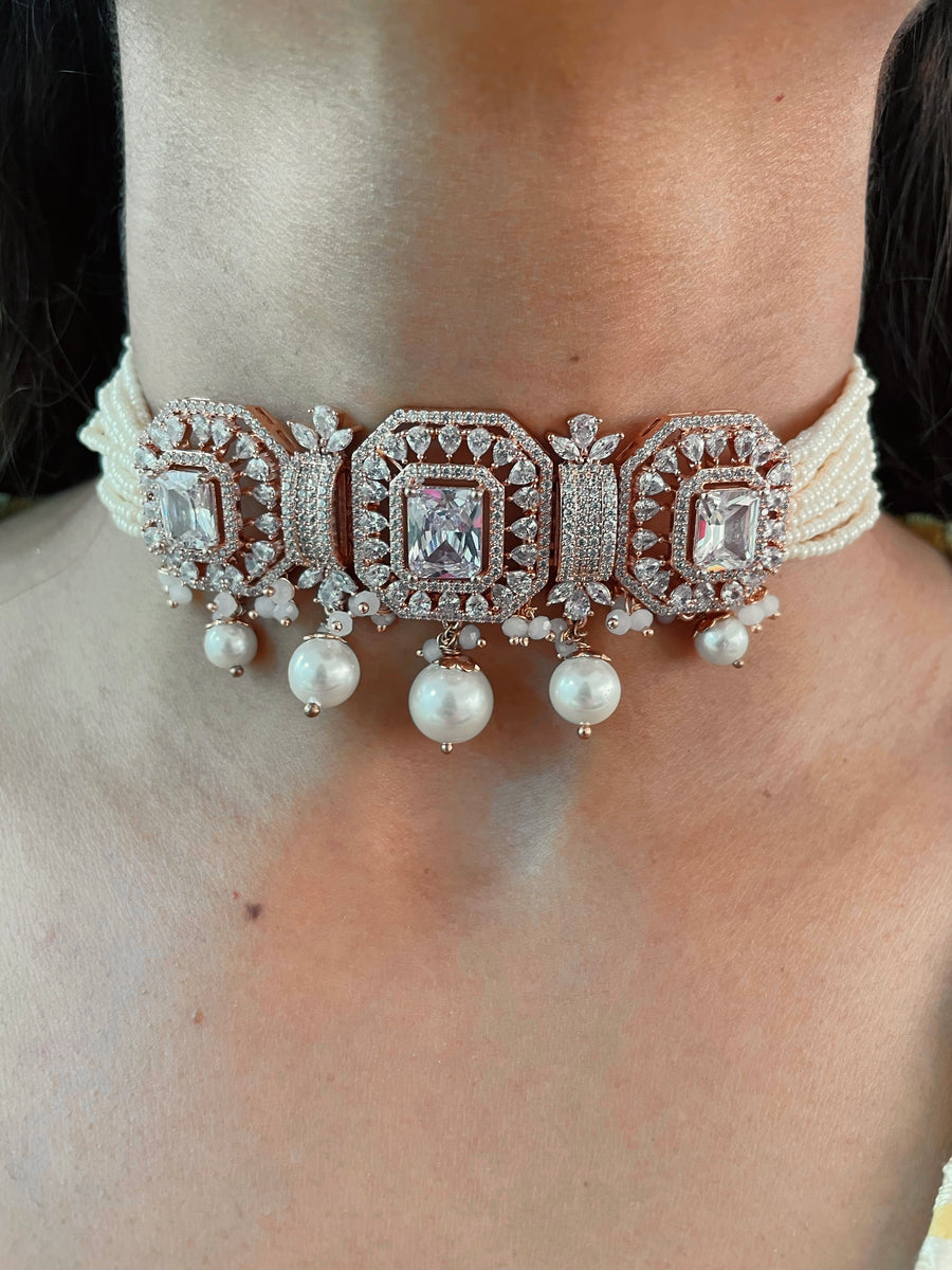 Shazia Rose Gold Diamond Set (Earrings & Necklace)