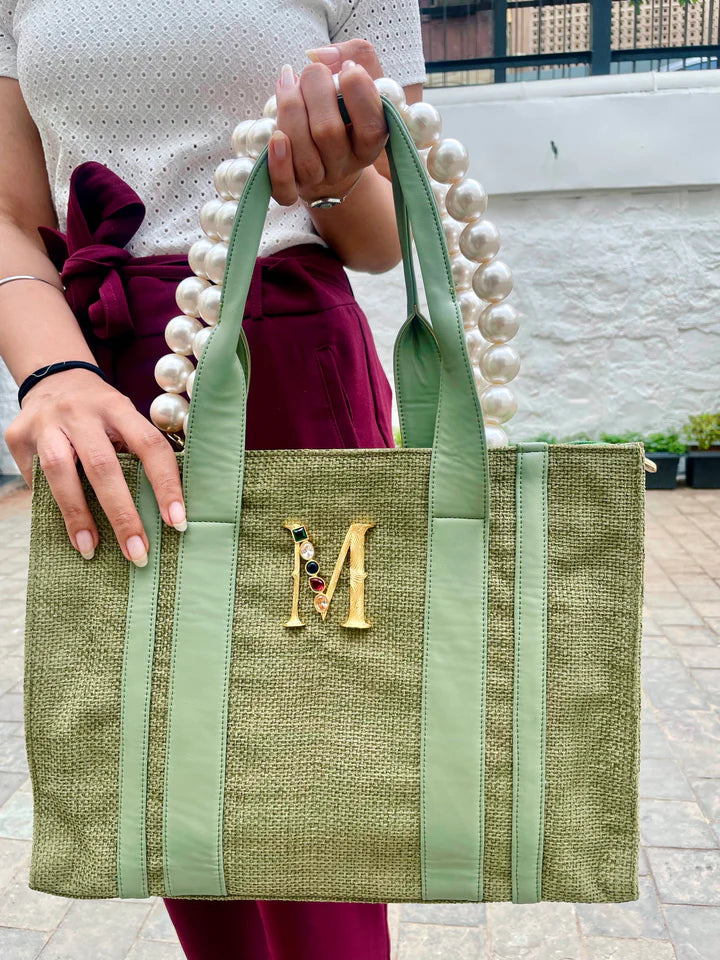 Personalized Green Midi Tote Bag