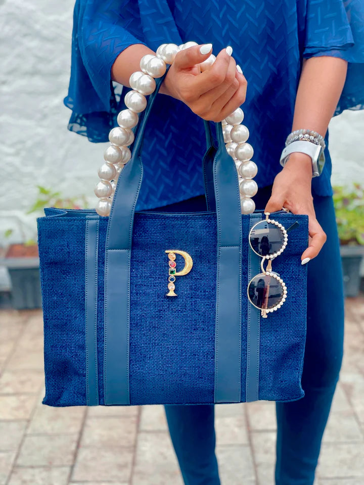 Personalized Navy Blue Midi Tote Bag