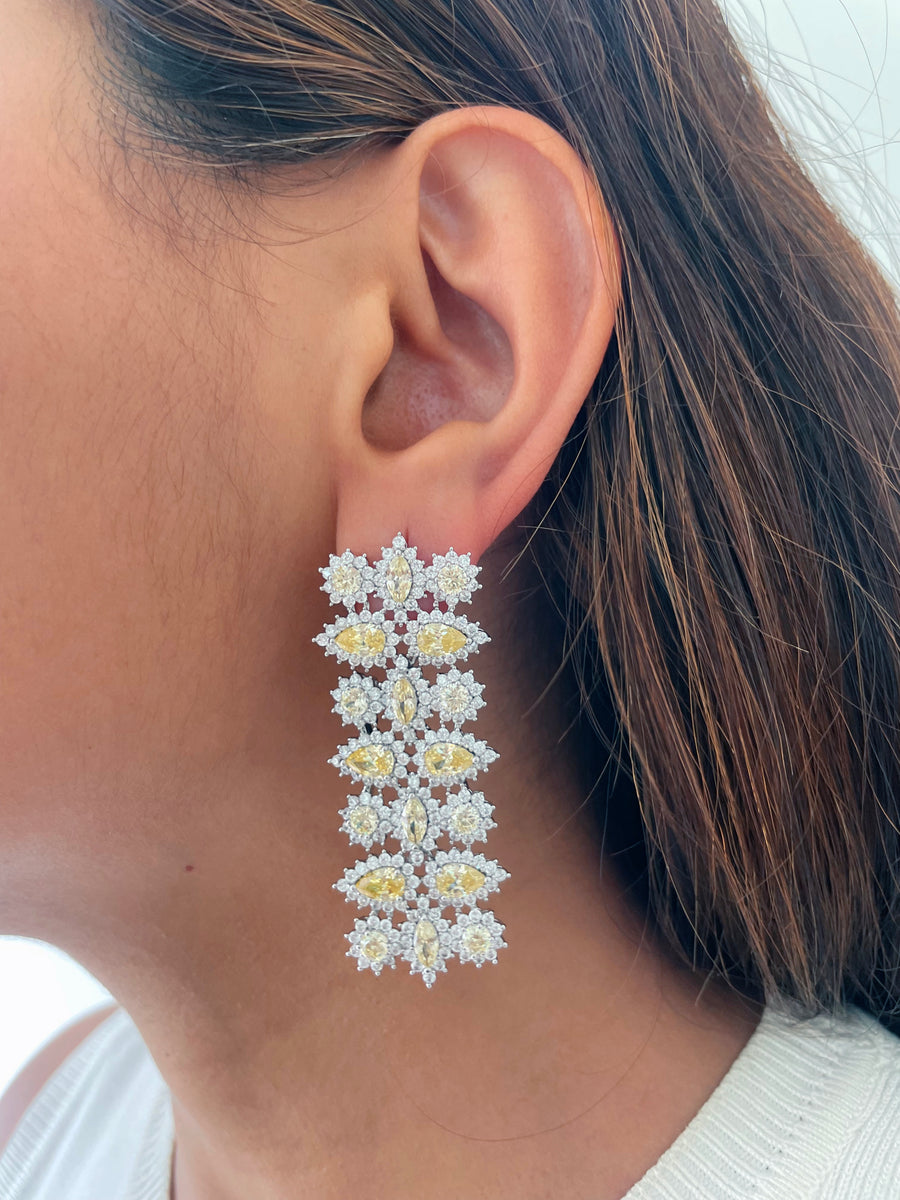 Citrine Drop & Floral Diamond Statement Choker Necklace Set