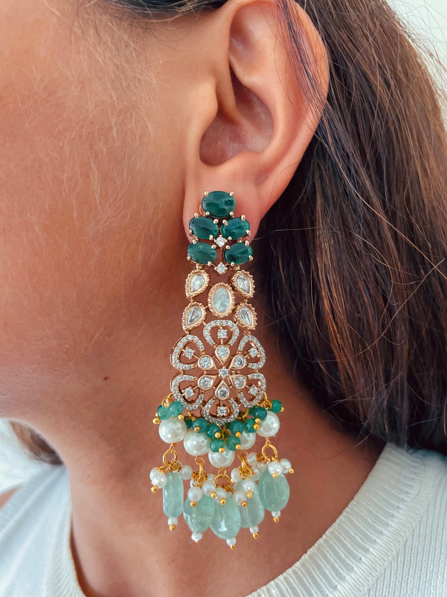 Jahanara Emerald With Royal Kundan & Moissanite Polki Kundan Necklace Set (Necklace & Earrings)