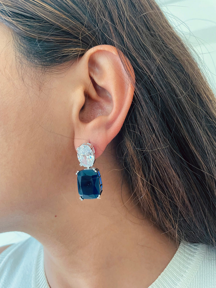 Single Line Sapphires with Marquis Diamond Setting Necklace Set & Sapphire Drop Necklace Set (2 Necklaces & 2 Earrings)