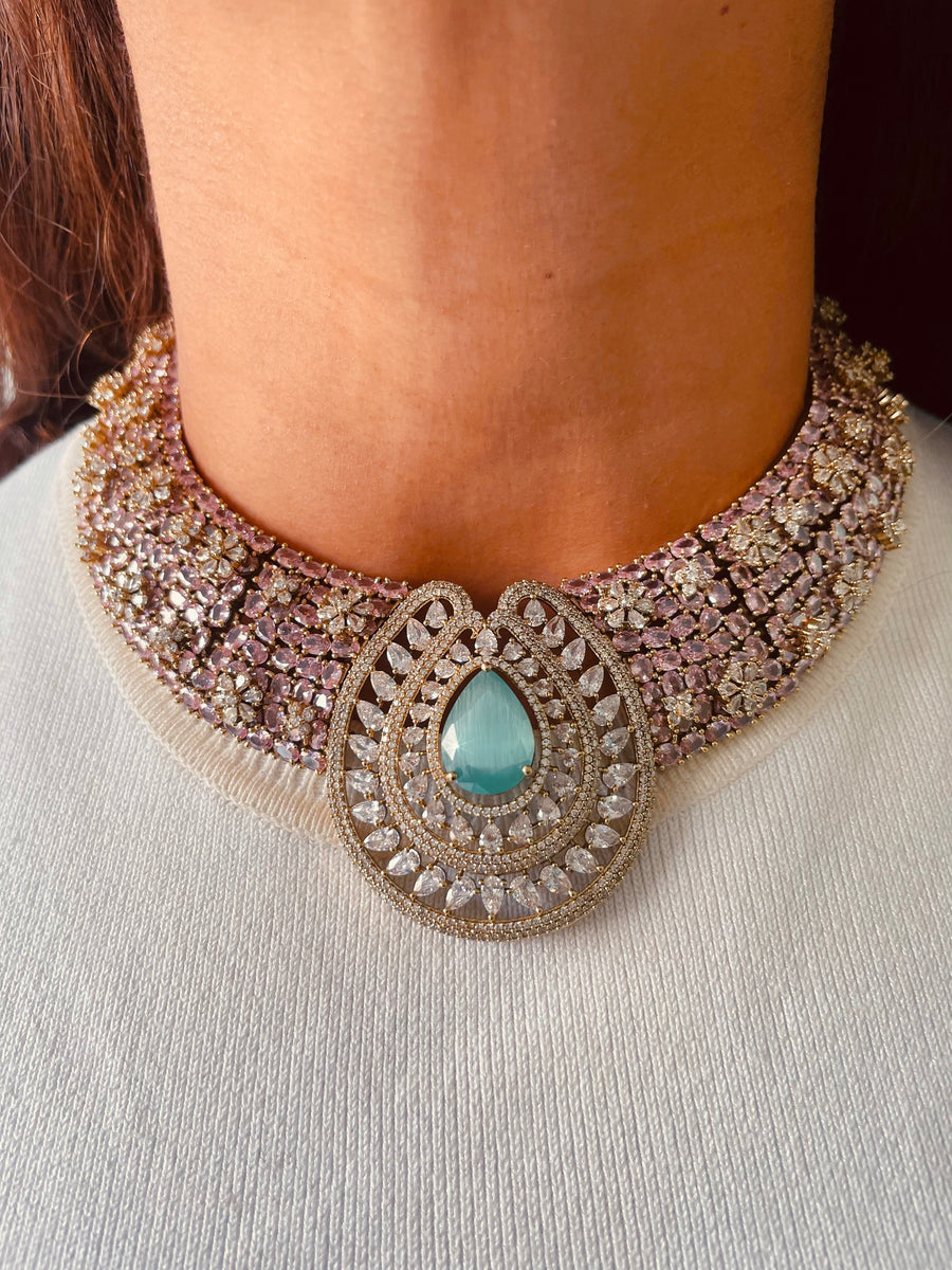 Avantika Blossom Aureline Imperial Majestique Moissanite Polki Kundan Choker Necklace Set (Necklace & Earrings)