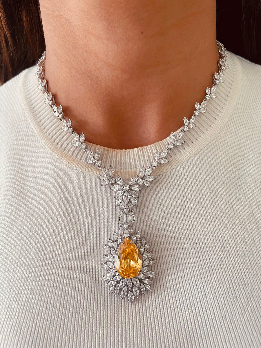 Citrine Petal & Marquis Diamond Pendant Necklace