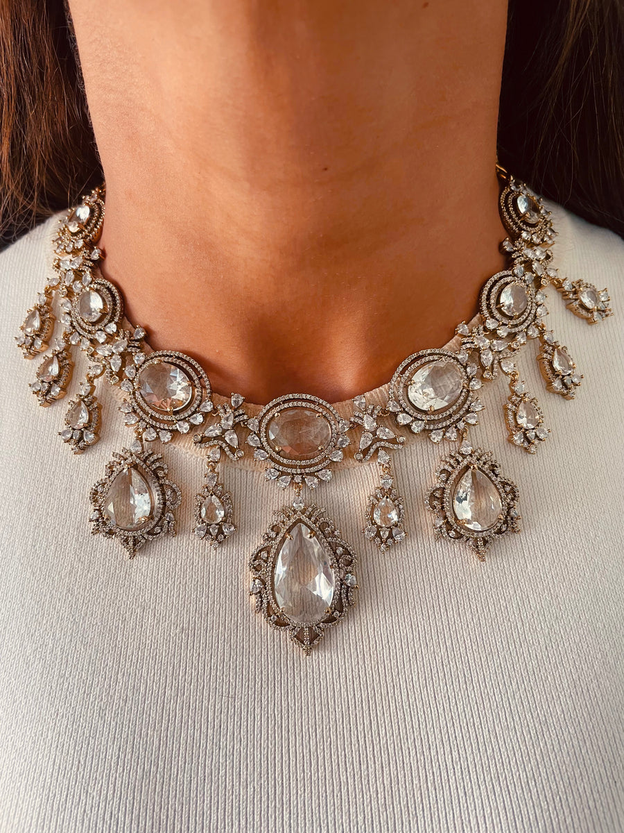 Isabella Moissanite Kundan Polki Diamond Choker Necklace Set ( Necklace & Earrings )