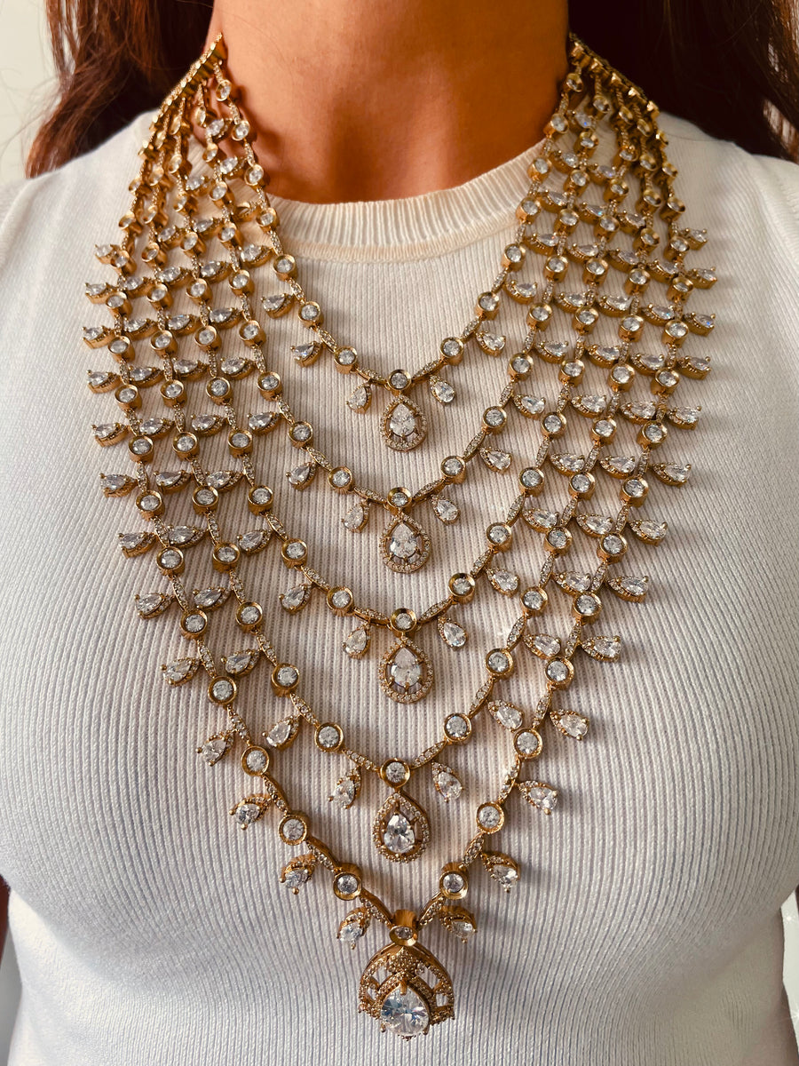 Zareen Sheeshmahal Rajkumari Trayi Imperial Cascade Haar Necklace Set (Necklace & Earrings)