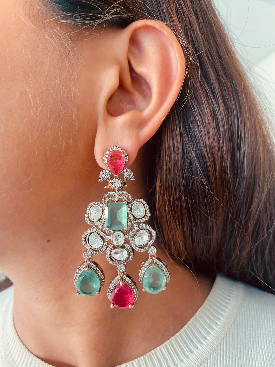 Vidhi Moissanite Polki Kundan Emerald Ruby Diva Necklace Set (Necklace & Earrings)