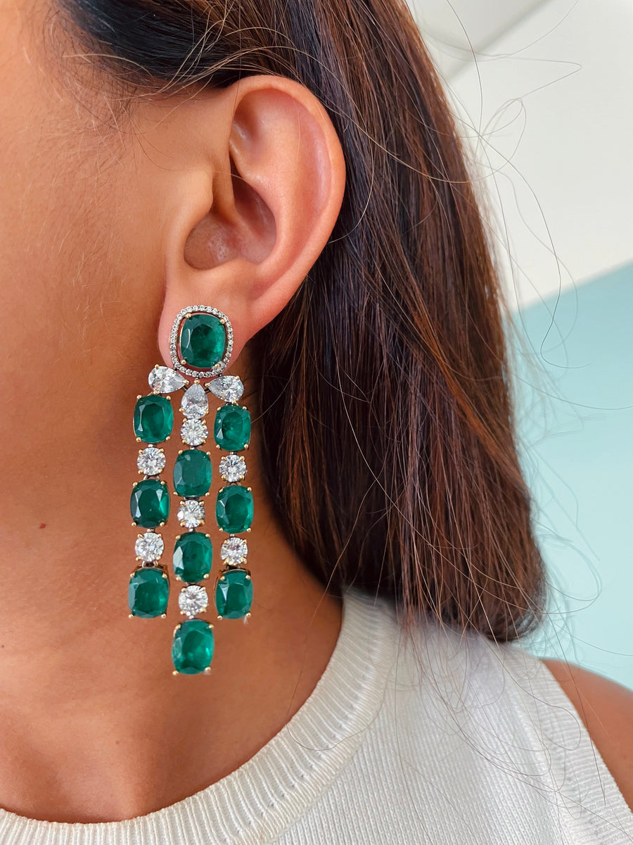 Zarfina Emerald Maharani Imperial Haar Necklace Set (Necklace & Earrings)