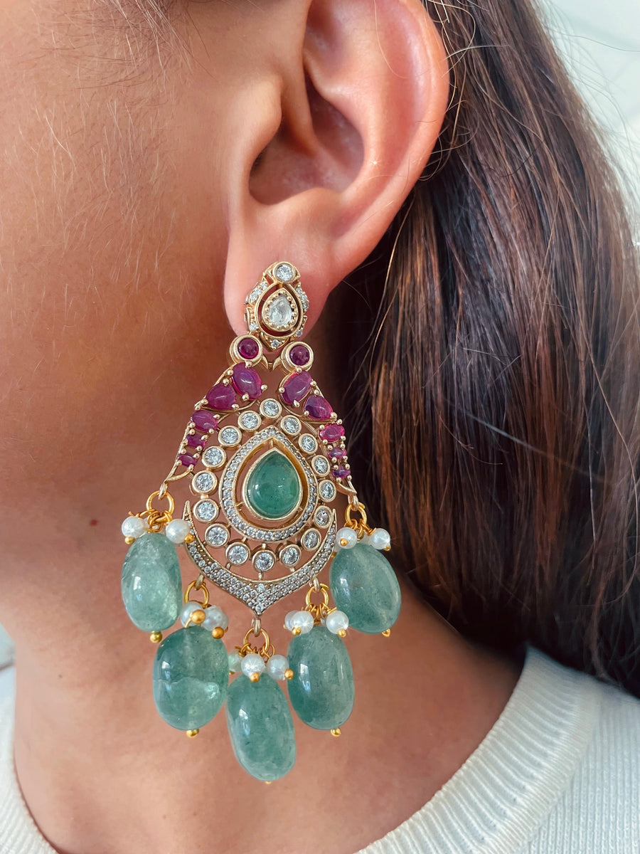 Eternal Royalty Moissanite Kundan Polki of Emerald Thrones With Ruby Blossoms & Diamond Grace Necklace Set (Necklace & Earrings)