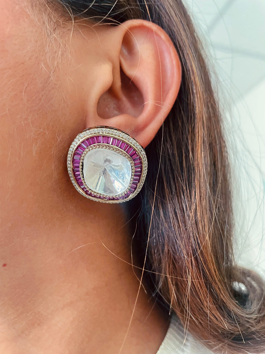 Ruby Prism Aura Couture Moissanite Polki Kundan Studs Earrings