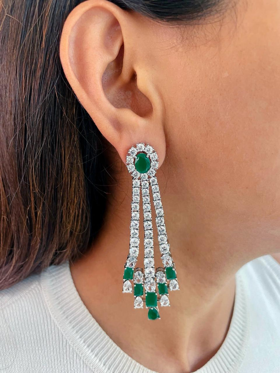 4 Layer Diamond Emerald Setting Pendant Set (Earrings & Necklace)