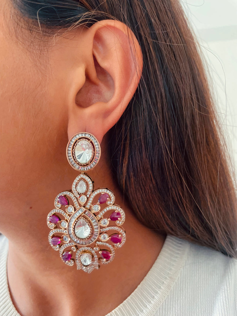 Zarnoor Rubiyana Royal Court Empress Moissanite Polki Kundan Necklace Set (Necklace & Earrings)