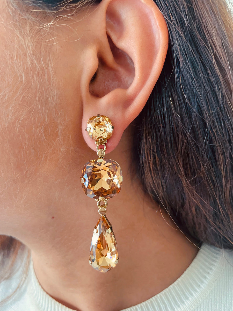 Champagne Lined Up in Drops Swarovski Crystal Earrings