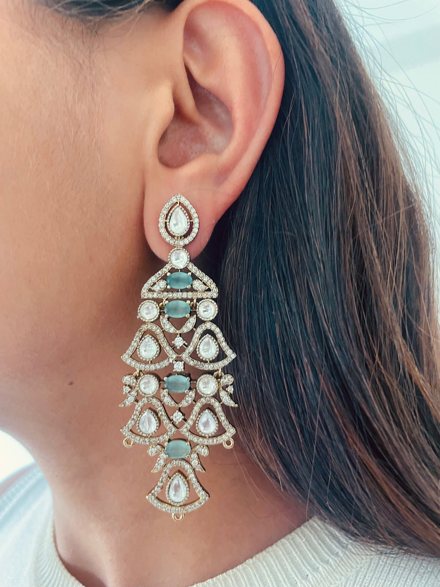 Moissanite Kundan Polki Triple Layer Necklace Set (Necklace & Earrings)