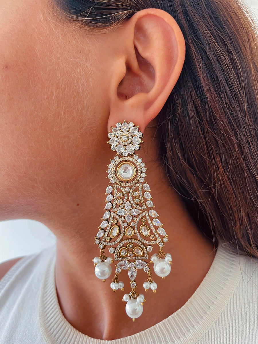 Diamond Polki Kundan Choker with Pearl Detailing Necklace Set (Necklace & Earrings)