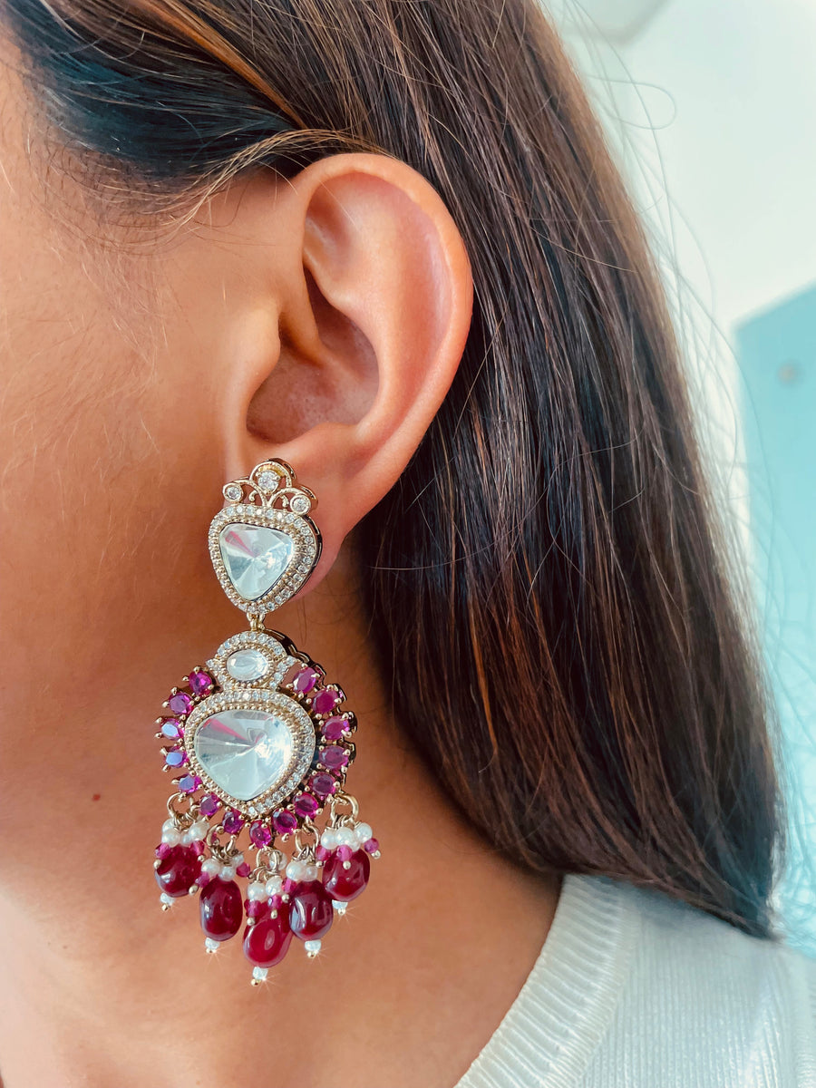 Noor-e-Gulabi Kundan Rajwada Empress Moissanite Polki Kundan Necklace Set (Necklace & Earrings)