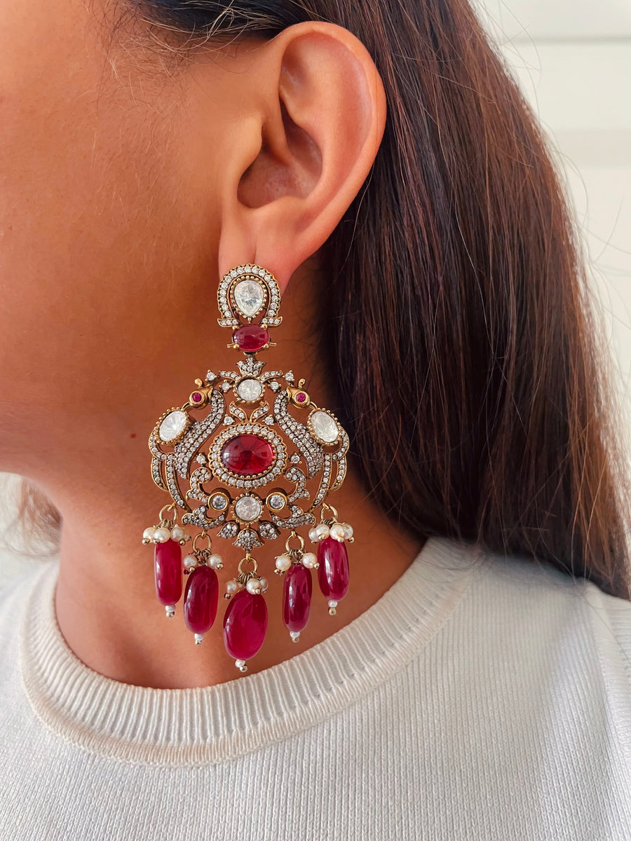 Maharani Zarnoor Rubiyana Royal Court Empress Moissanite Polki Kundan & Tejaswini Ruby Zareen Darbar Sovereign Necklace Set (2 Necklace & 2 Earrings)