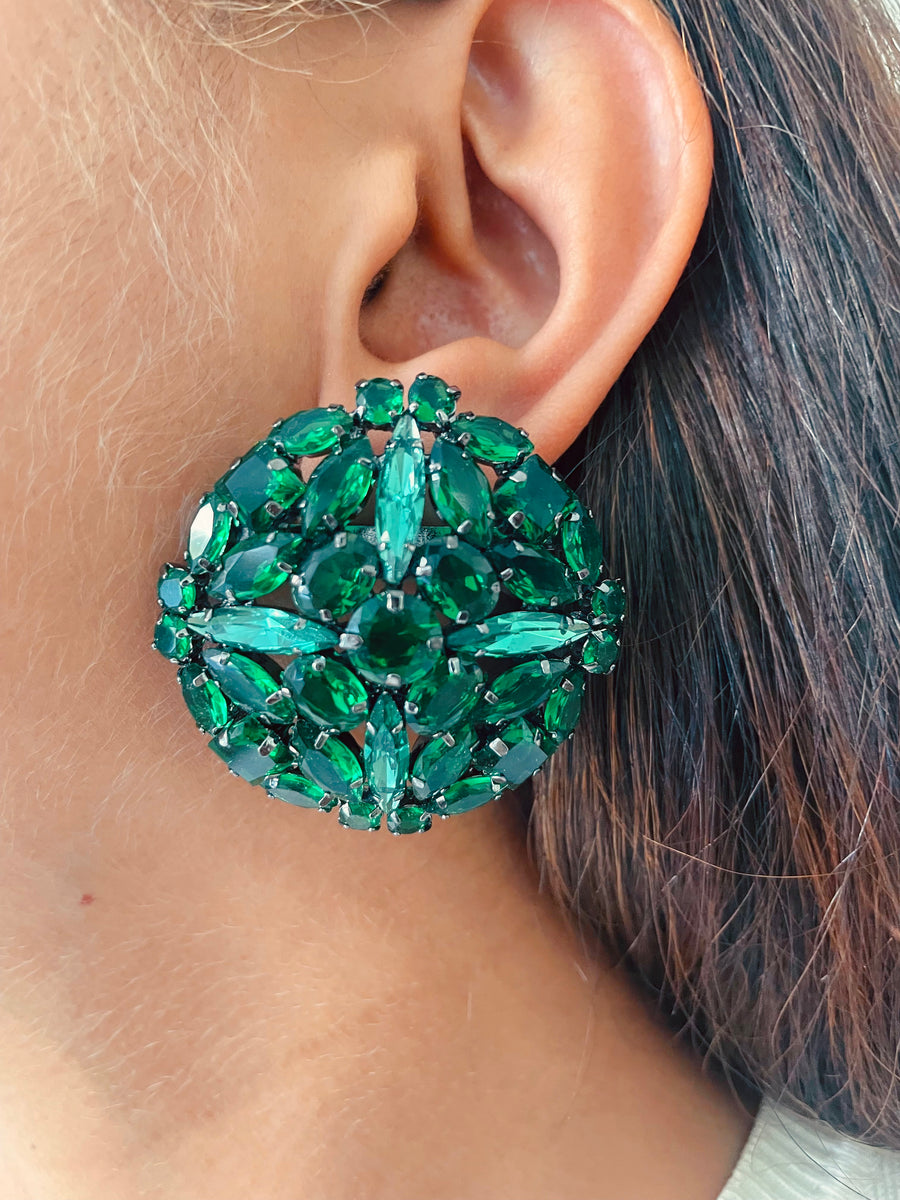 Emerald Rounded Swarovski Crystal Studded Stud Earrings