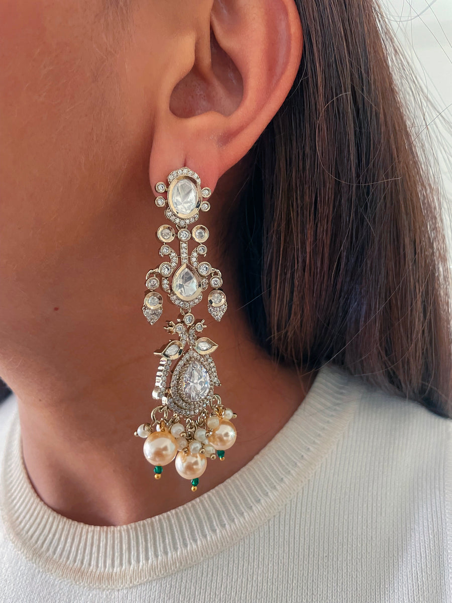 Cinderella Moissanite Kundan Polki Cret Haar Necklace Set ( Necklace & Earrings )