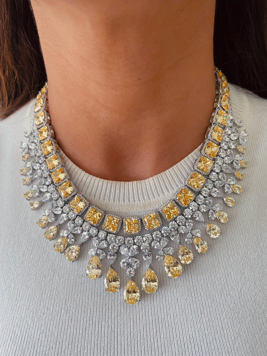 Maharani Citrine Tennis Necklace Set & Citrine Butterfly Effect Diamond Necklace Set (2 Necklaces & 2 Earrings)