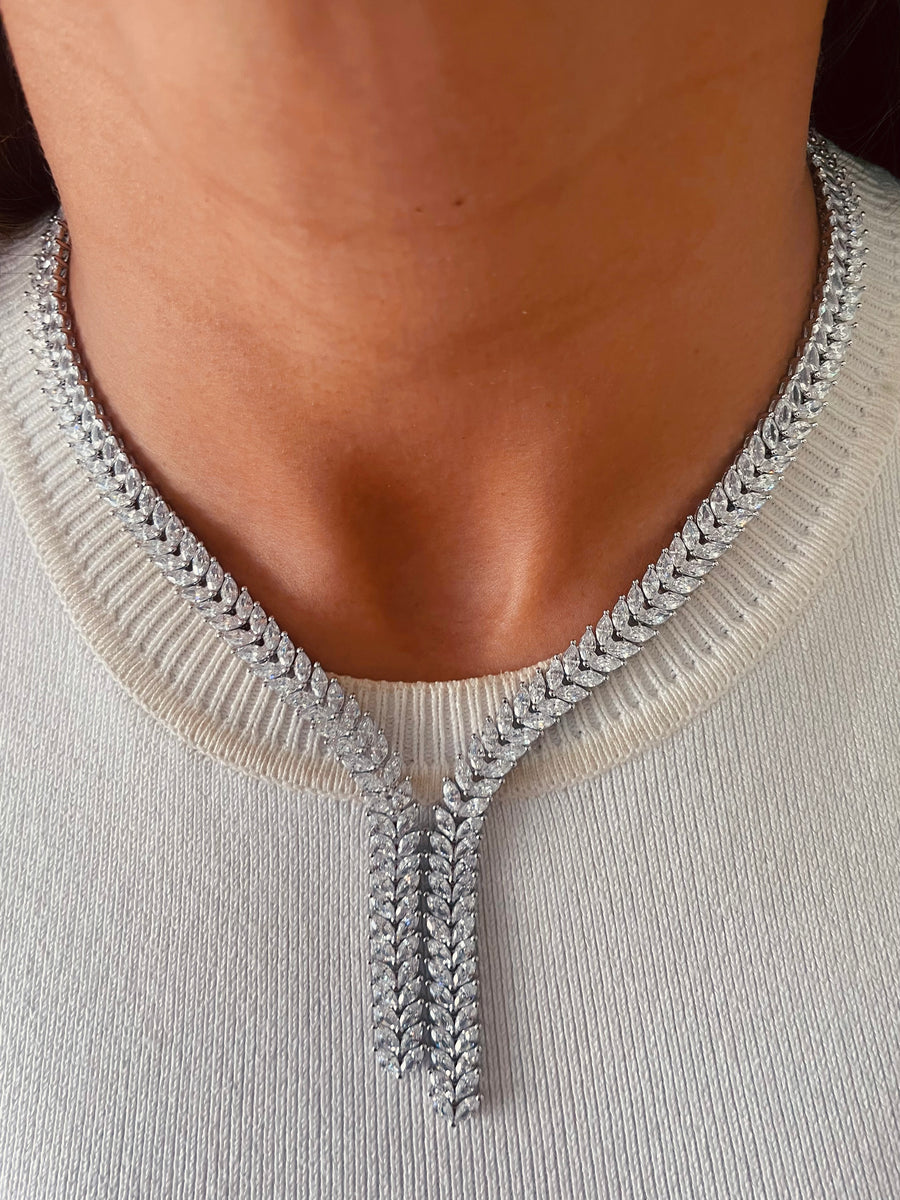 Maharani Citrine Square Drop Diamonte statement ketting & citrine tennis ketting set (oorbellen en ketting)