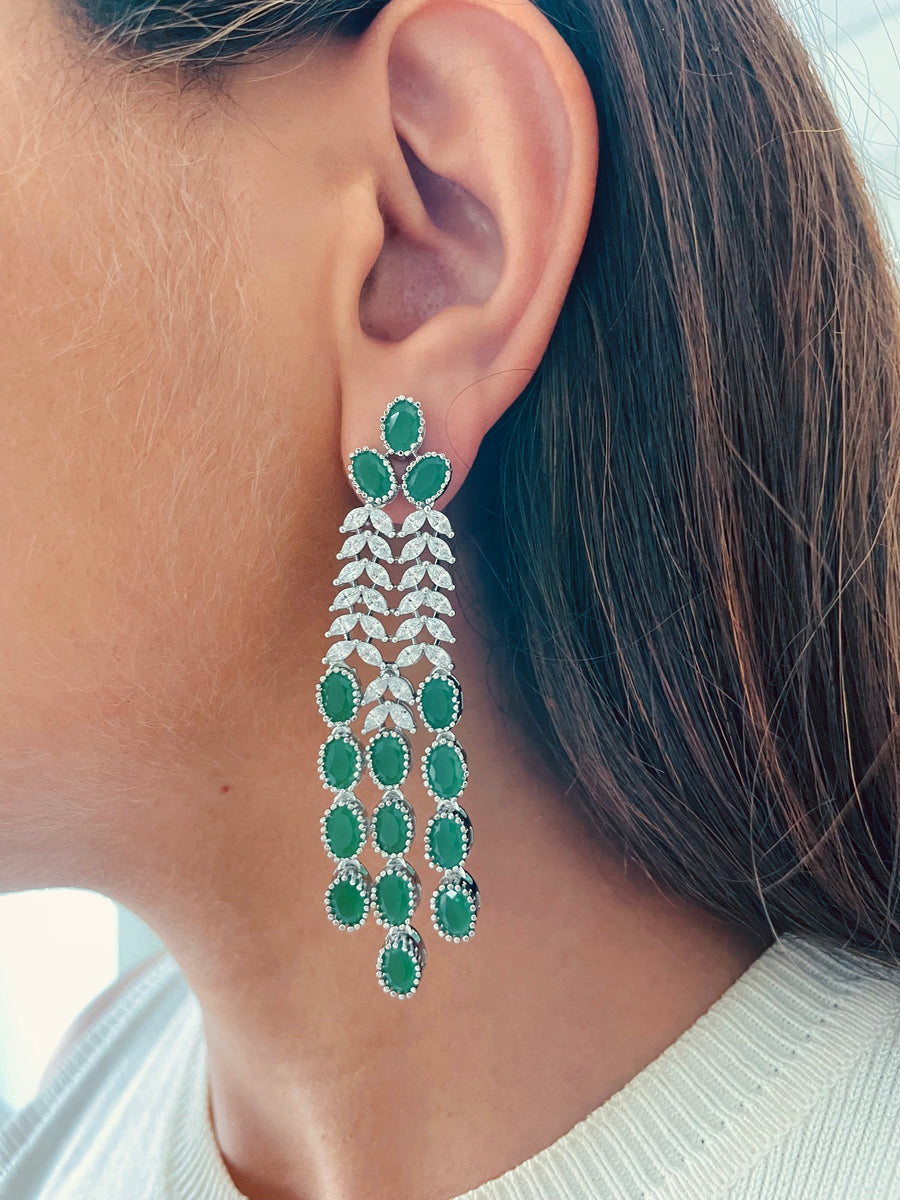 Statement Diamond & Emerald Leaflet Choker Necklace Set