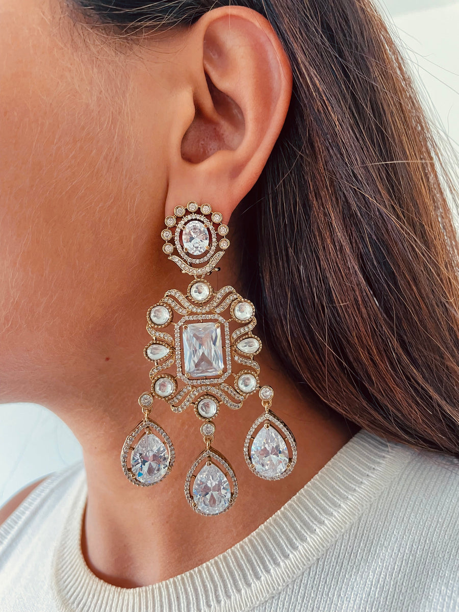 Dual Pendant with Drop Detailing Polki Diamond Kundan Victorian Finish Necklace Set (Necklace & Earrings)