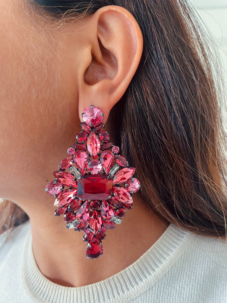 Rose & Ruby Geometric Swarovski Crystal Studded Earrings