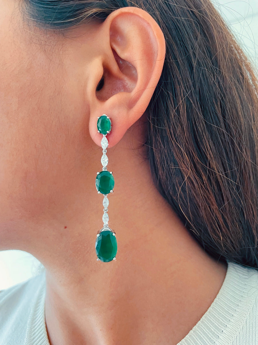 Single Line Emerald with Marquis Setting Necklace Set