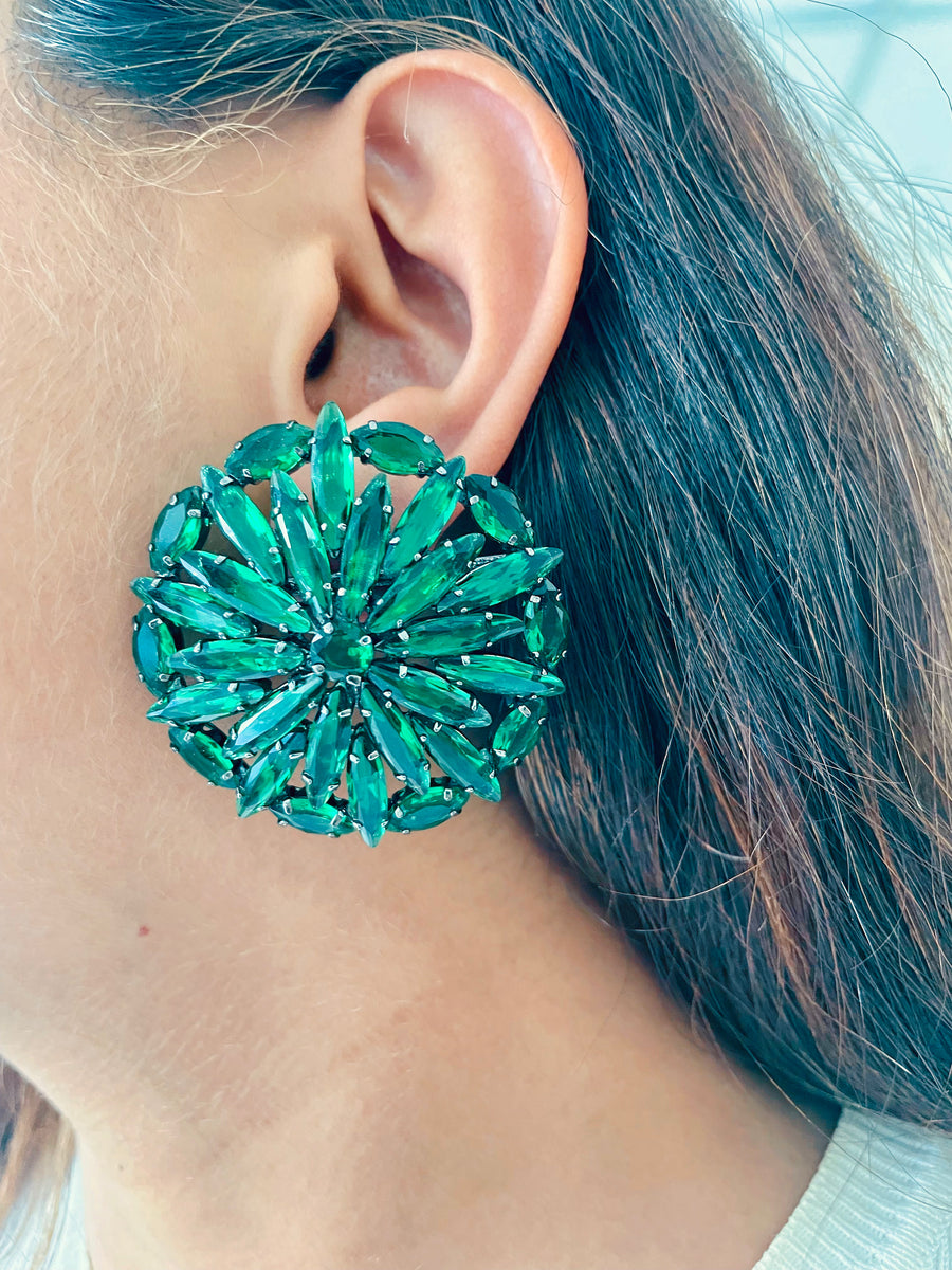 Emerald Leafing it Out Swarovski Crystal Studded Stud Earrings