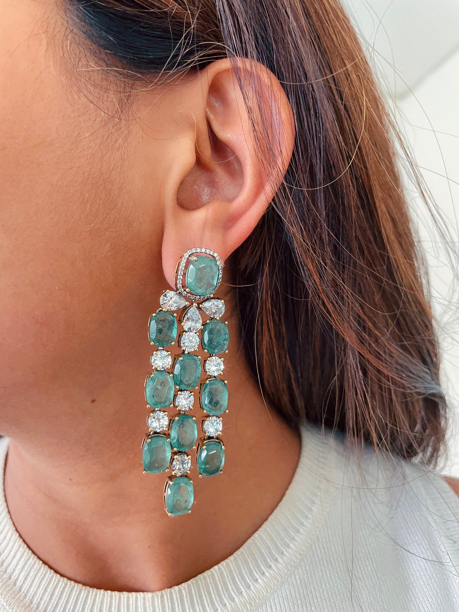 Zarfina Mint Green Maharani Imperial Haar Necklace Set (Necklace & Earrings)