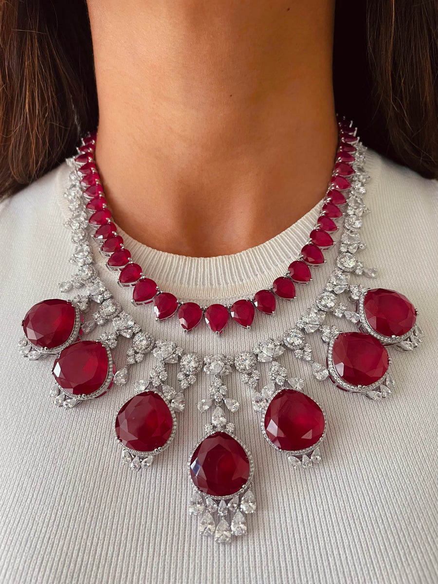 Maharani Citrine Square Drop Diamonte statement ketting & citrine tennis ketting set (oorbellen en ketting)