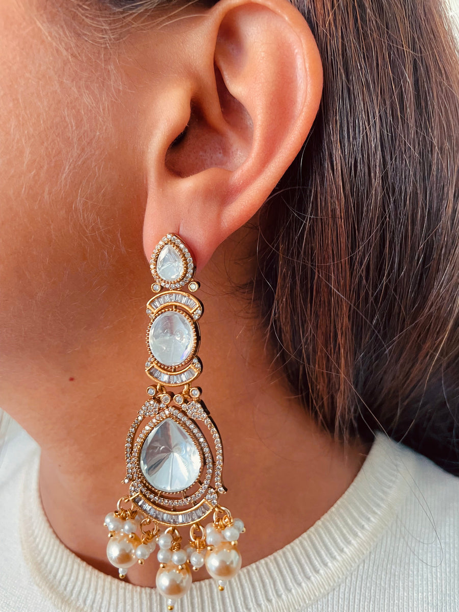 Laara Moissanite Kundan Polki Choker With Pearl Drops Necklace Set ( Necklace & Earrings )