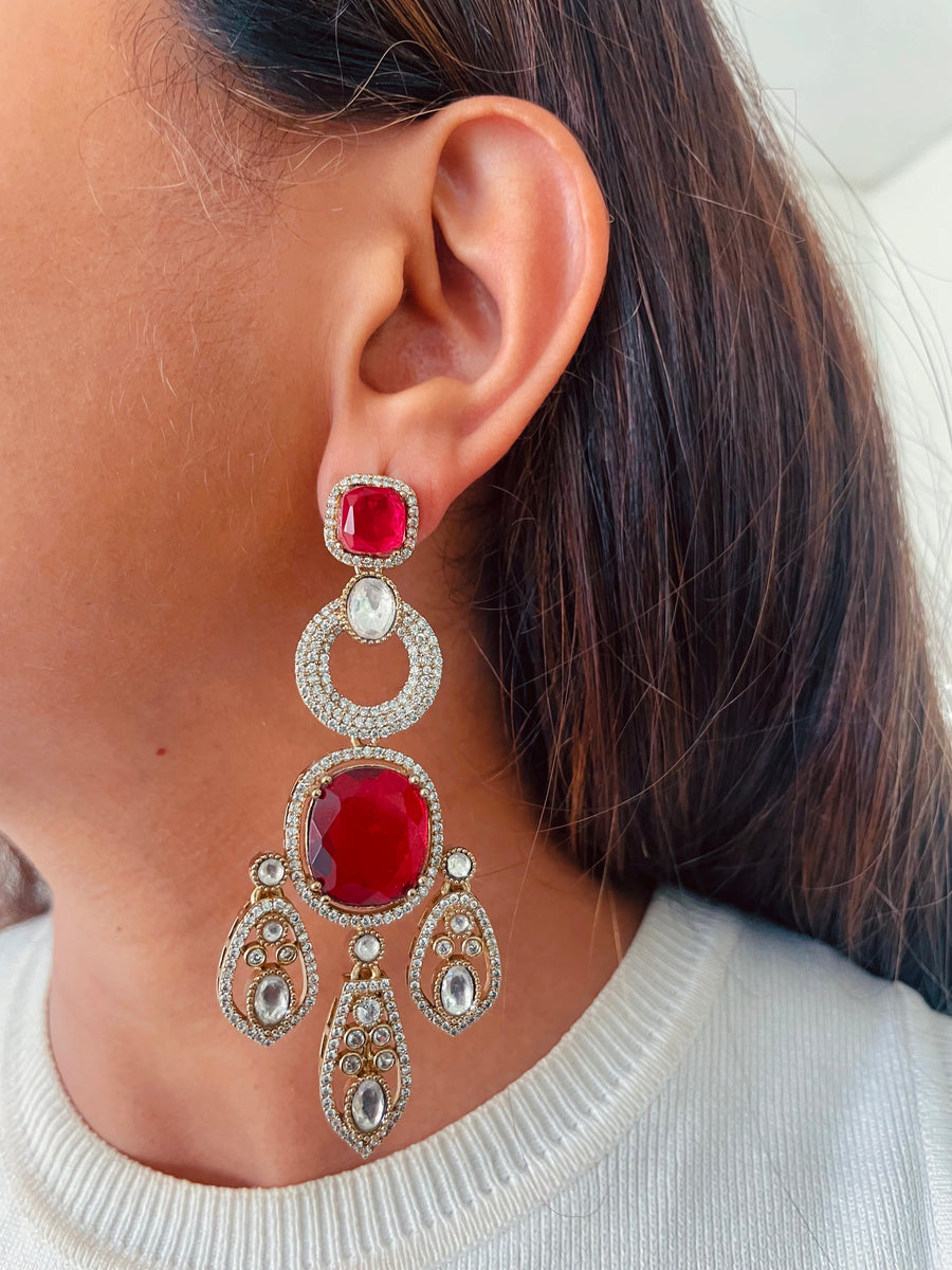 Alina Ruby Darbar Throne Rajwada Empress Grand Heirloom Haar Necklace Set (Necklace & Earrings)