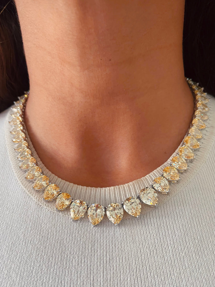 Maharani Citrine Square Drop Diamonte statement ketting & citrine tennis ketting set (oorbellen en ketting)