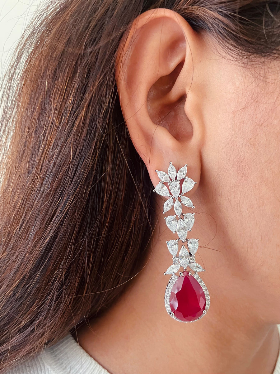 Maharani Ruby Elliptic Dimonte Necklace Set & Ruby Heart Drop Necklace Set (2 Necklaces & 2 Earrings)