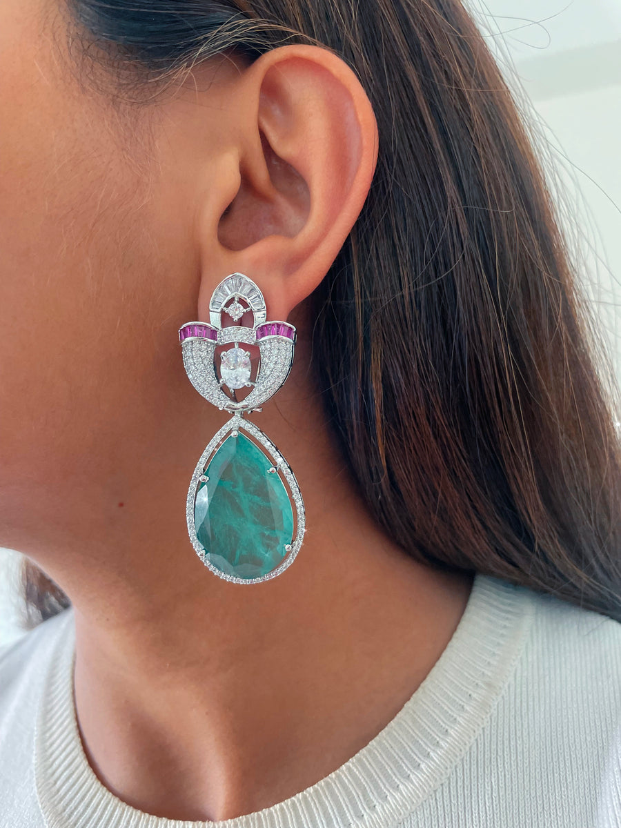 Jannat Aqua Luxe Ruby-Diamond Sovereign Necklace Set (Necklace & Earrings)