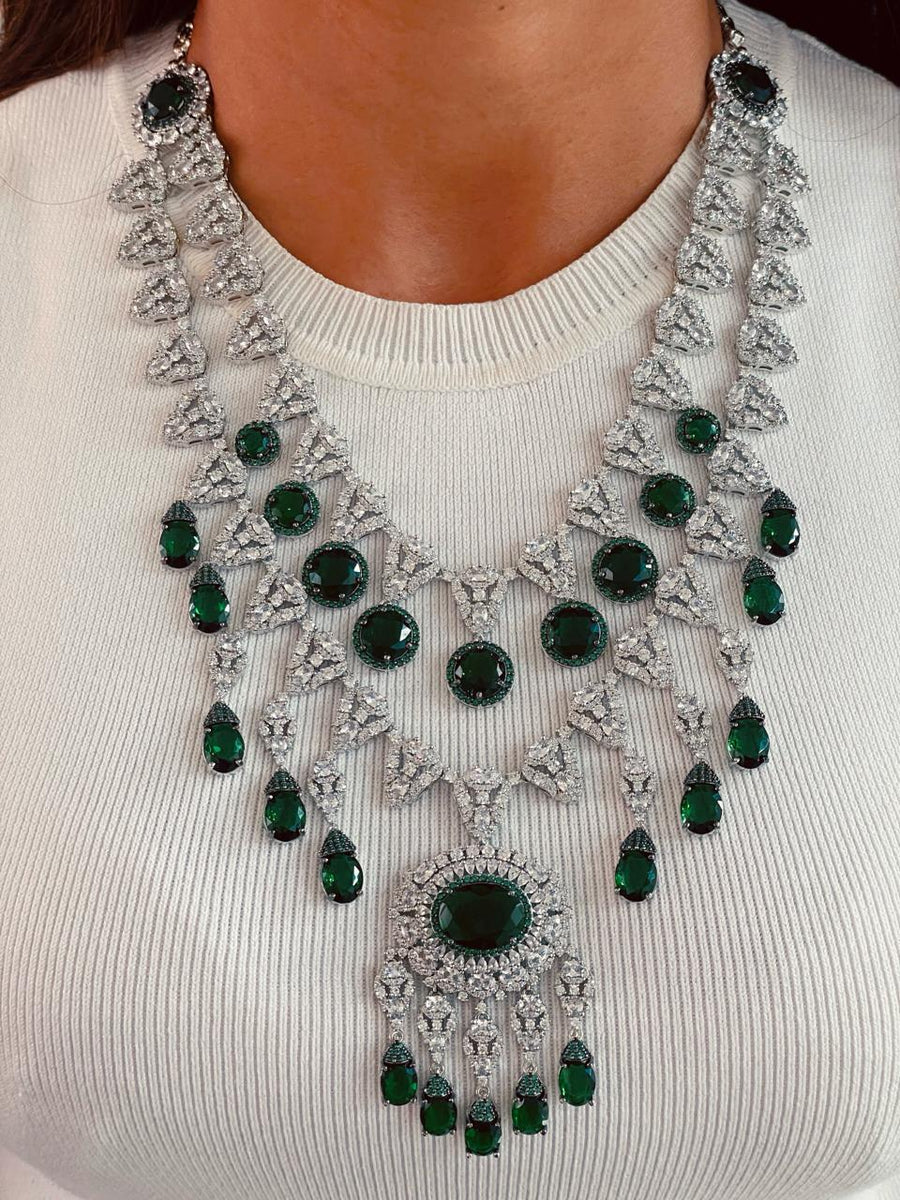Emerald Dimonte 2 Layer Necklace Set (Earrings & Necklace)