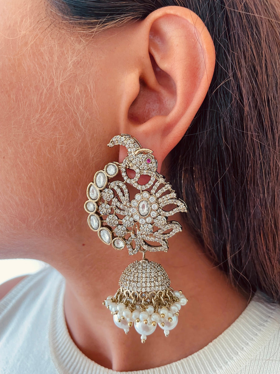 Polki Kundan Jhumkas with Pearl Detailing Danglers