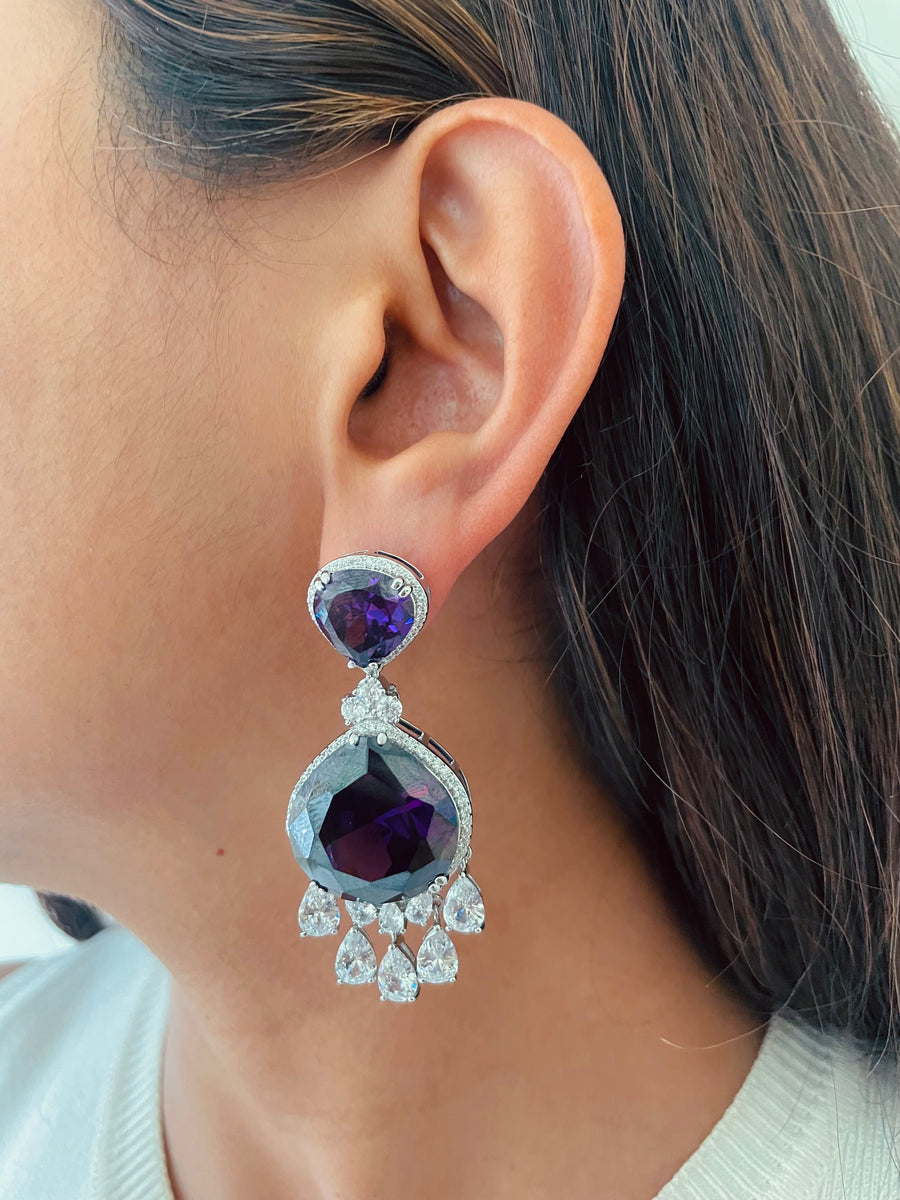 Amethyst Drop Diamond Statement Necklace Set