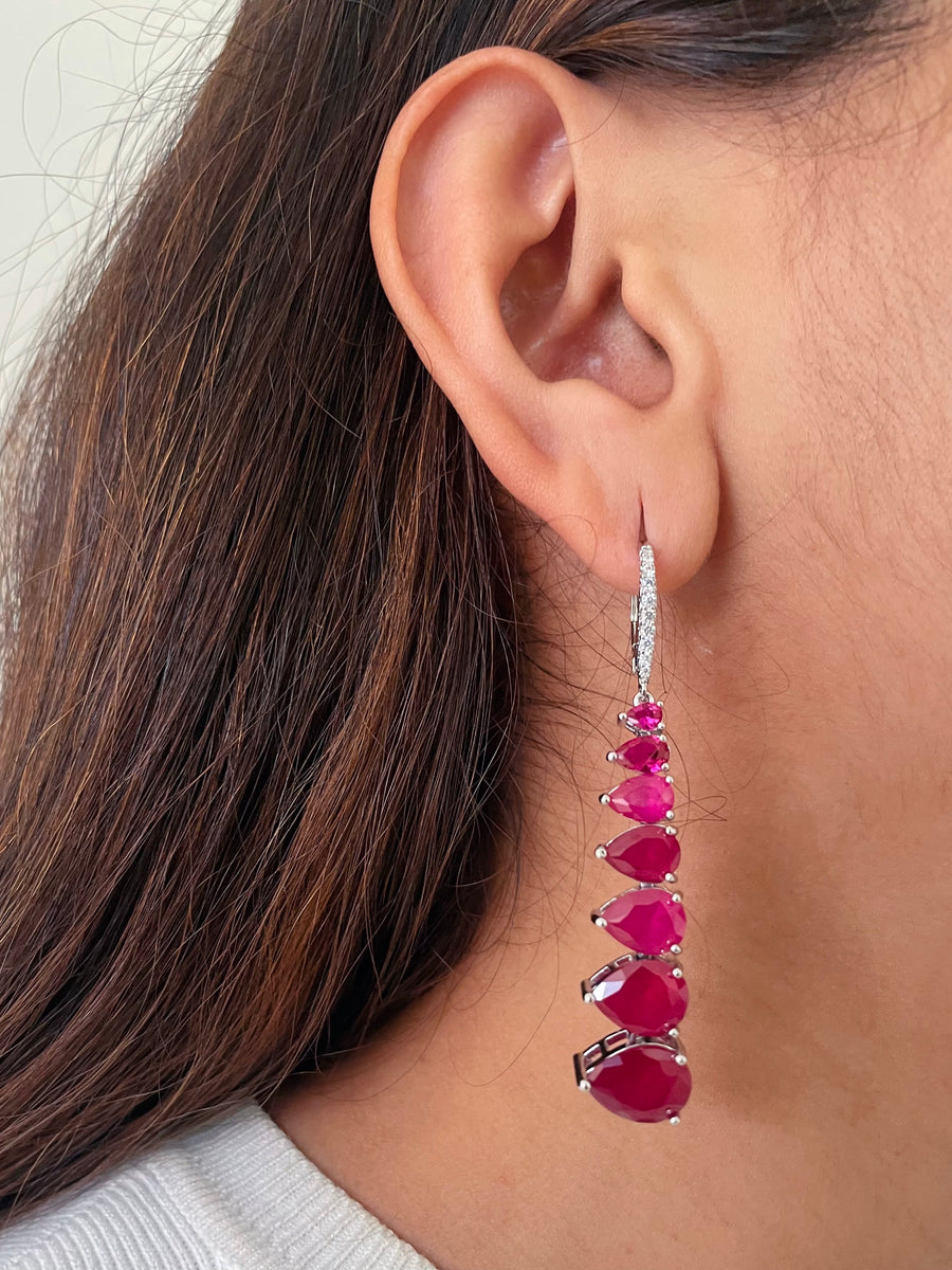 Maharani Ruby Elliptic Dimonte Necklace Set & Ruby Heart Drop Necklace Set (2 Necklaces & 2 Earrings)