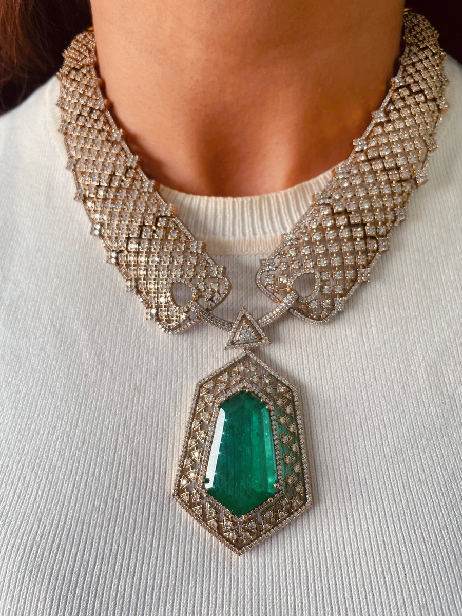 Hina Emerald Aureline Rajdarbar Imperial Majestique Necklace Set (Necklace & Earrings)