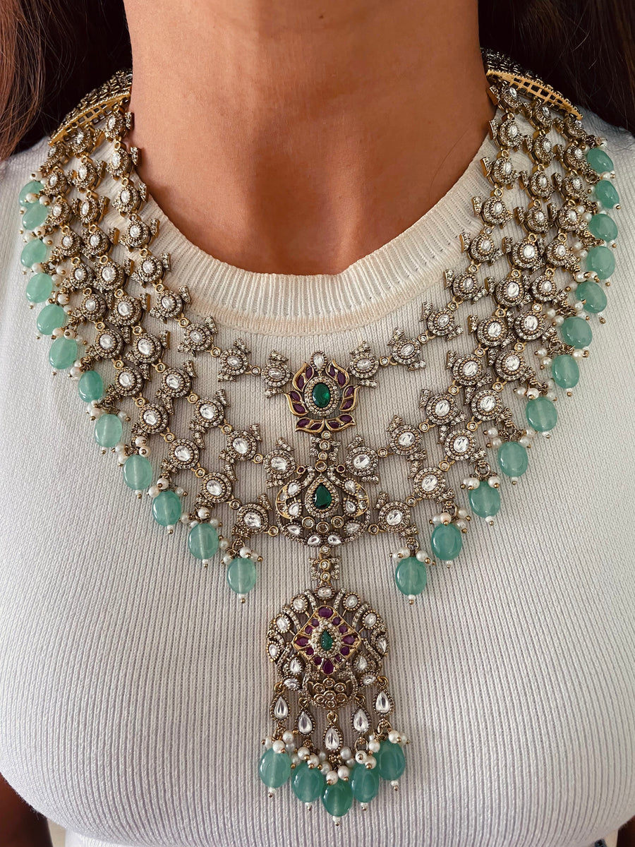 Aqua Pannara Darbar-e-Maharani Grand Heritage Haar Necklace Set (Necklace & Earrings)