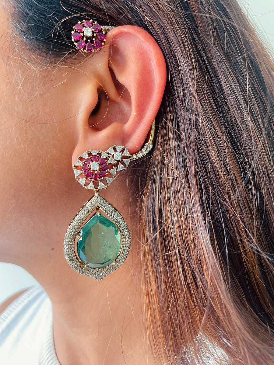 Ruchika Emerald & Ruby Aureline Rajdarbar Dynasty Sovereign Necklace Set (Necklace & Earrings)