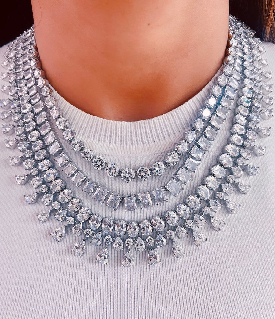 Multi Shape Diamond Curved Bar Necklace | Obsession Diamonds